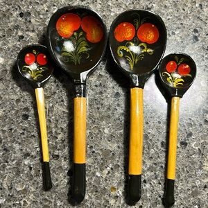 Handmade wooden spoons hand painted set of 4